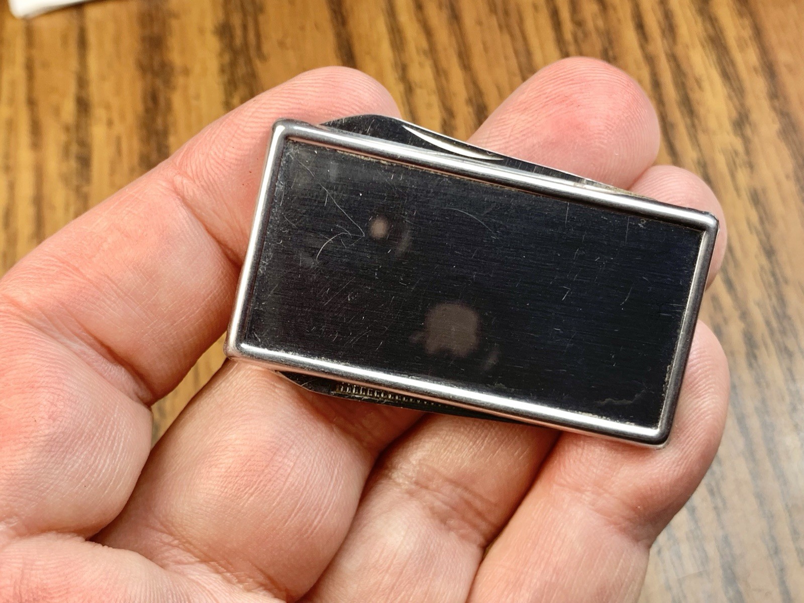 Vintage Stainless Steel Money Clip, w/Knife & Mail File & Polished Mirror Back
