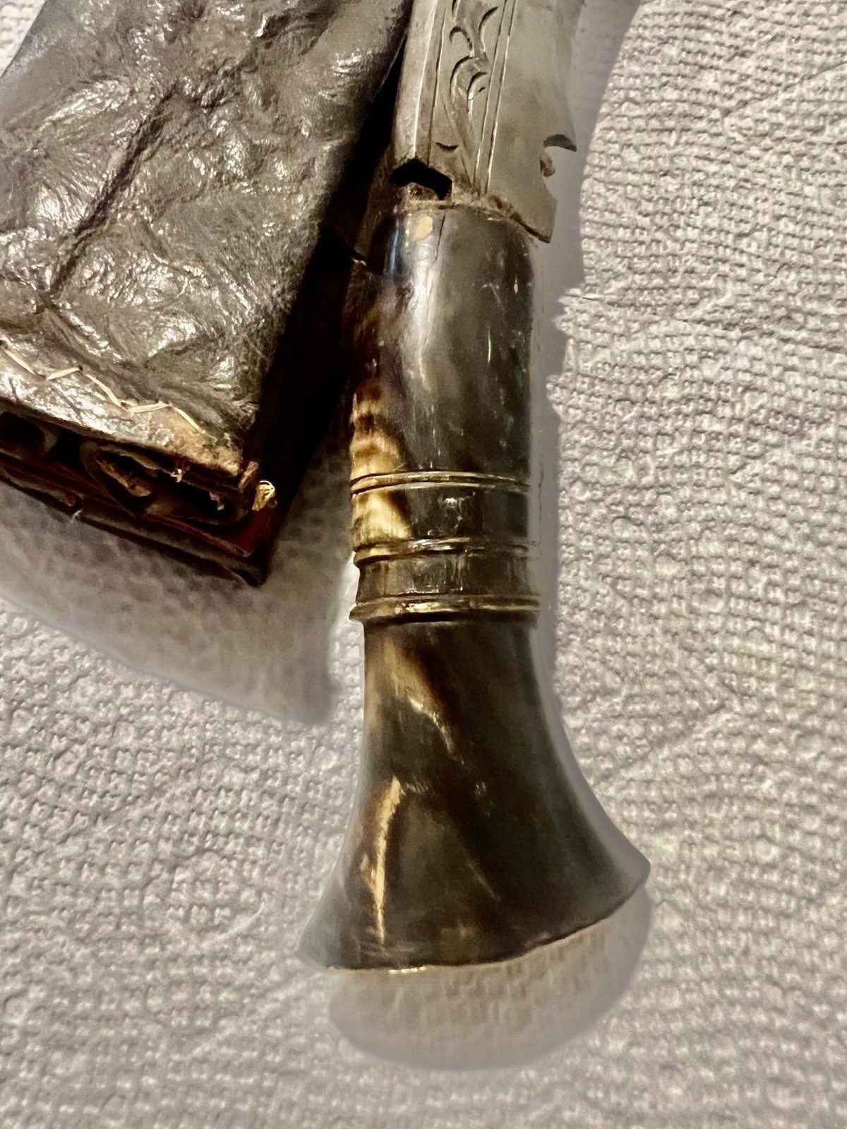 Antique Nepalese India Kukri With Horn Handle Scabbard, Karda, & Chakmak.