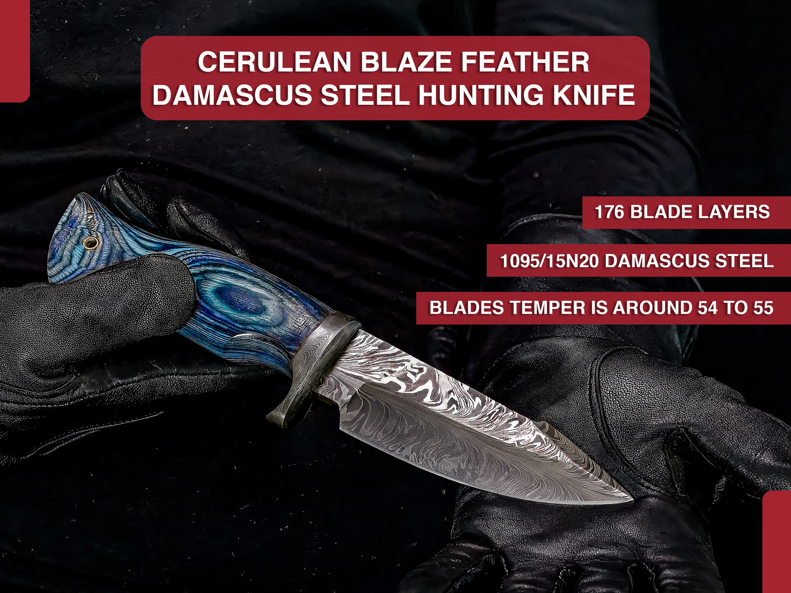 Custom Handmade Twist Damascus Steel Hunting Knife w/ Hand Tooled Leather Sheath