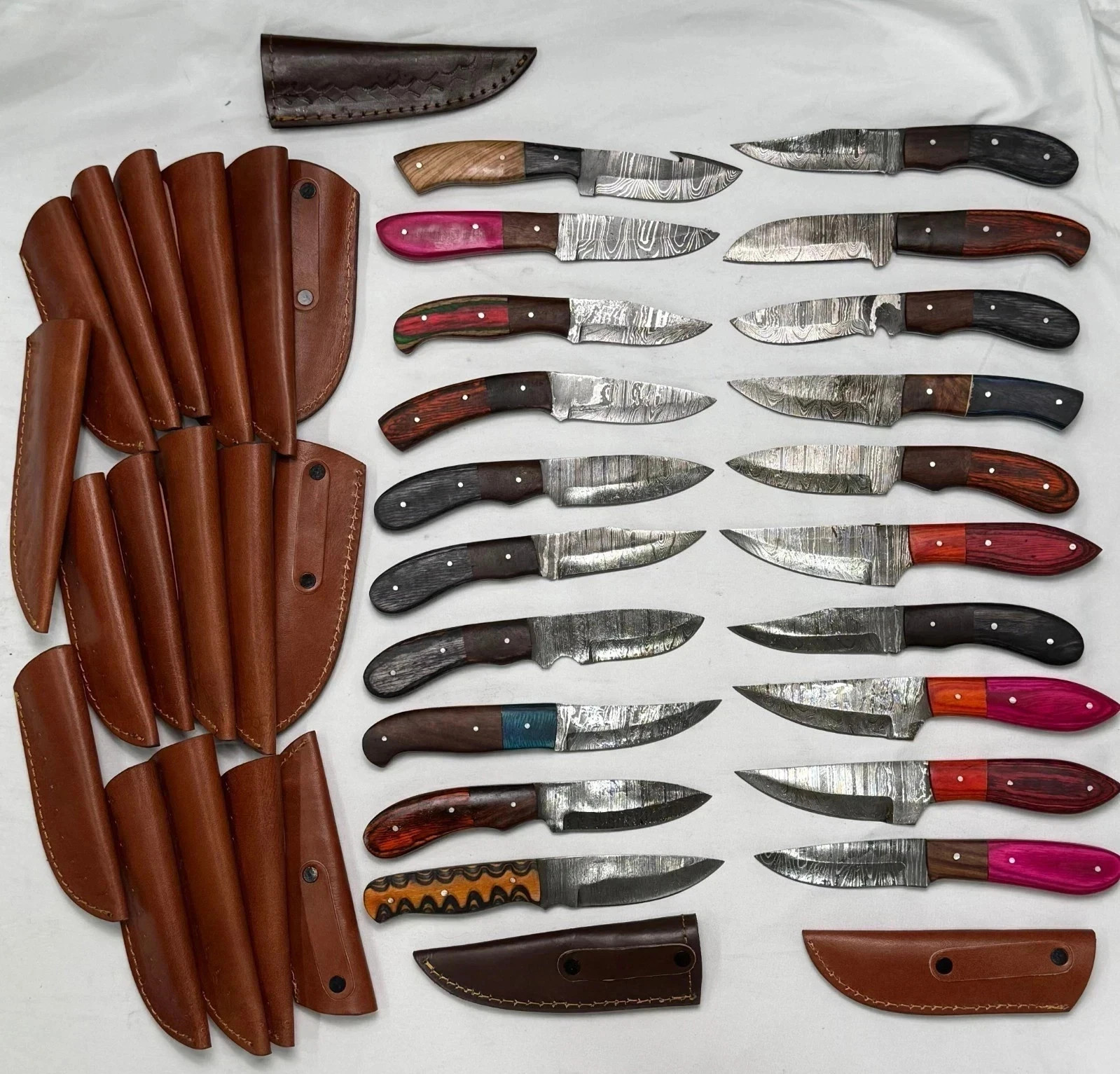Lot of 20 Handmade Damascus Steel Full Tang Skinner Hunting Knives / Mix Handles