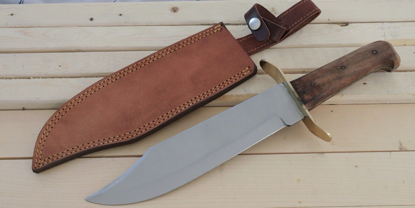 15” Classic Bowie Knife Wood Handle Carbon Steel XL Leather Sheath Sharp Big