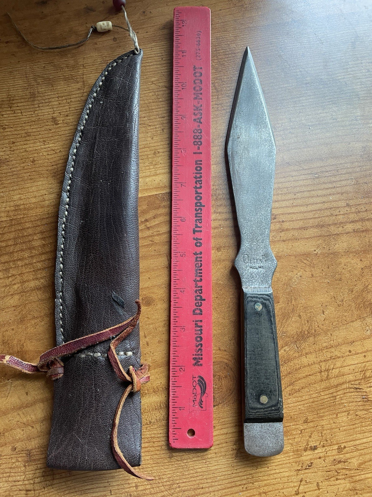 Olsen OK Vintage Throwing Knife Spear Point Full Tang Steel/Composite w Sheath