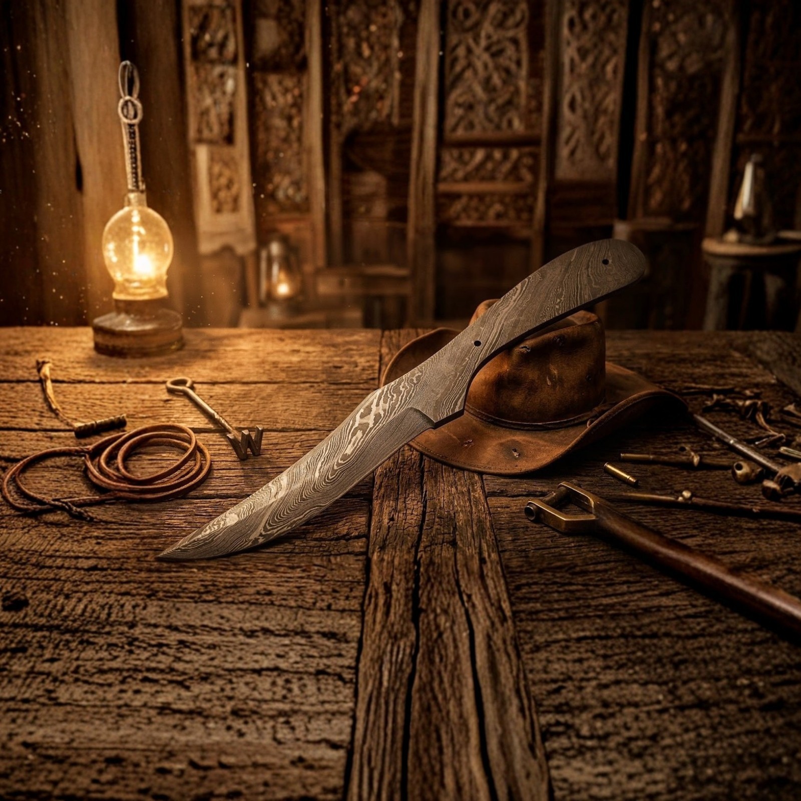 Hand Forged Blade Blank Damascus Skinning Hunting Knife Full Tang DIY Supply