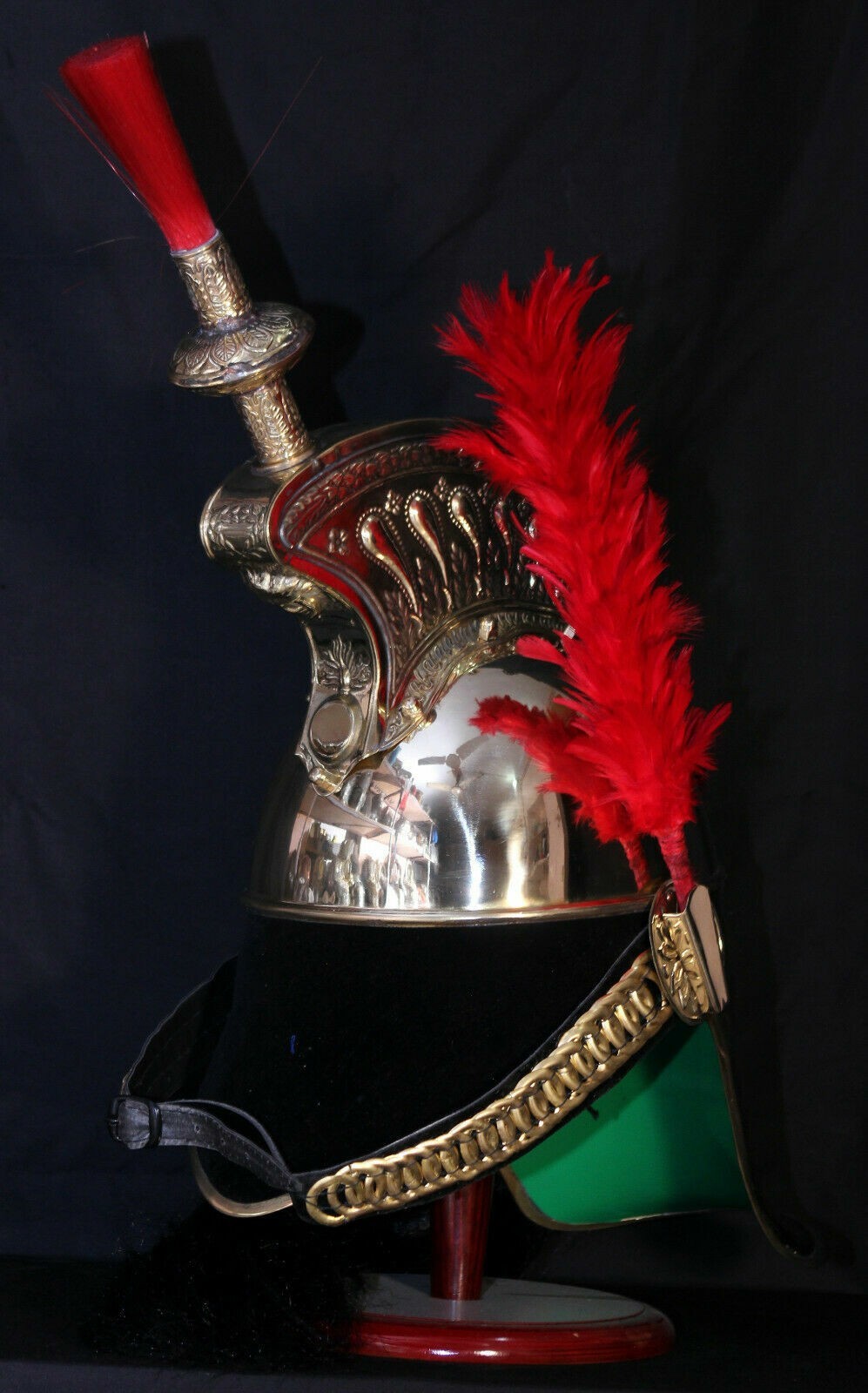 Brass French Cuirassier Officer’s Helmet Napoleon Style Helmet w Stand