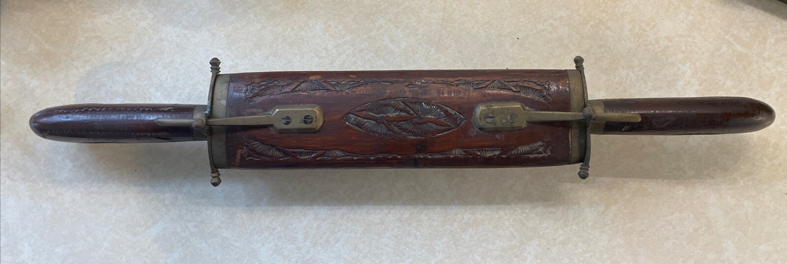 Vintage Indian Carving Knife and Fork set wooden carved wood and brass trim