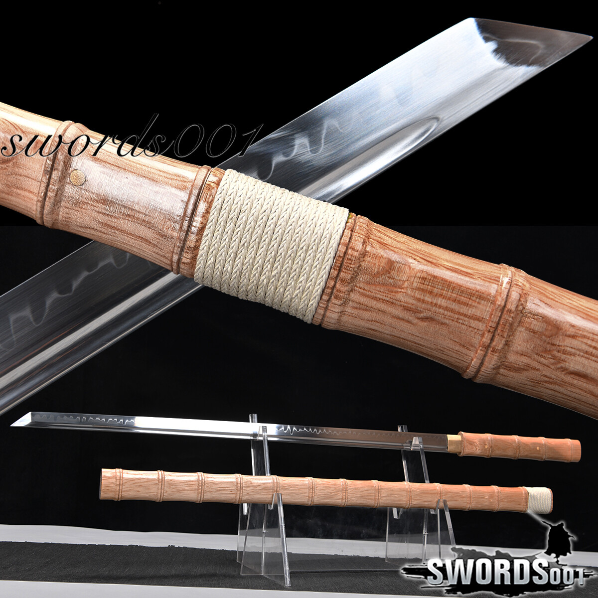 Bamboo-joint Style Shirasaya Sword T10 Japanese Samurai Katana Clay Tempered
