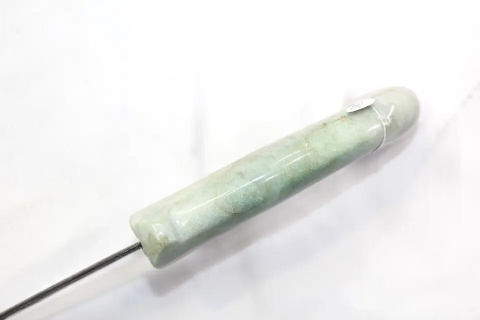 Dagger Knife Damascus Steel Blade Silver Koftgiri Aventurine Stone Handle E78