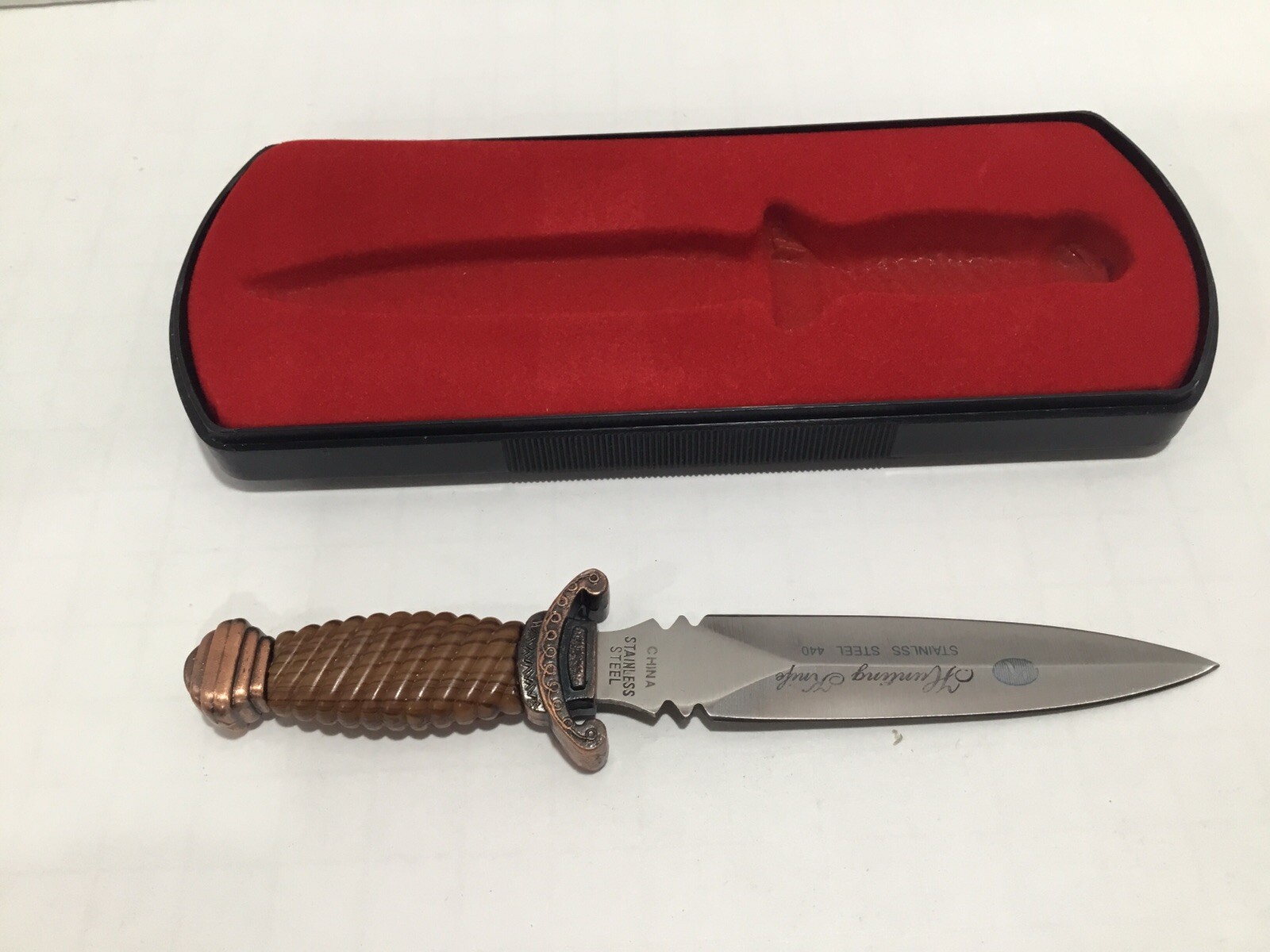 Stainless Steel Hunting Knife Letter Opener 6” Brass Colored Decorative Handle