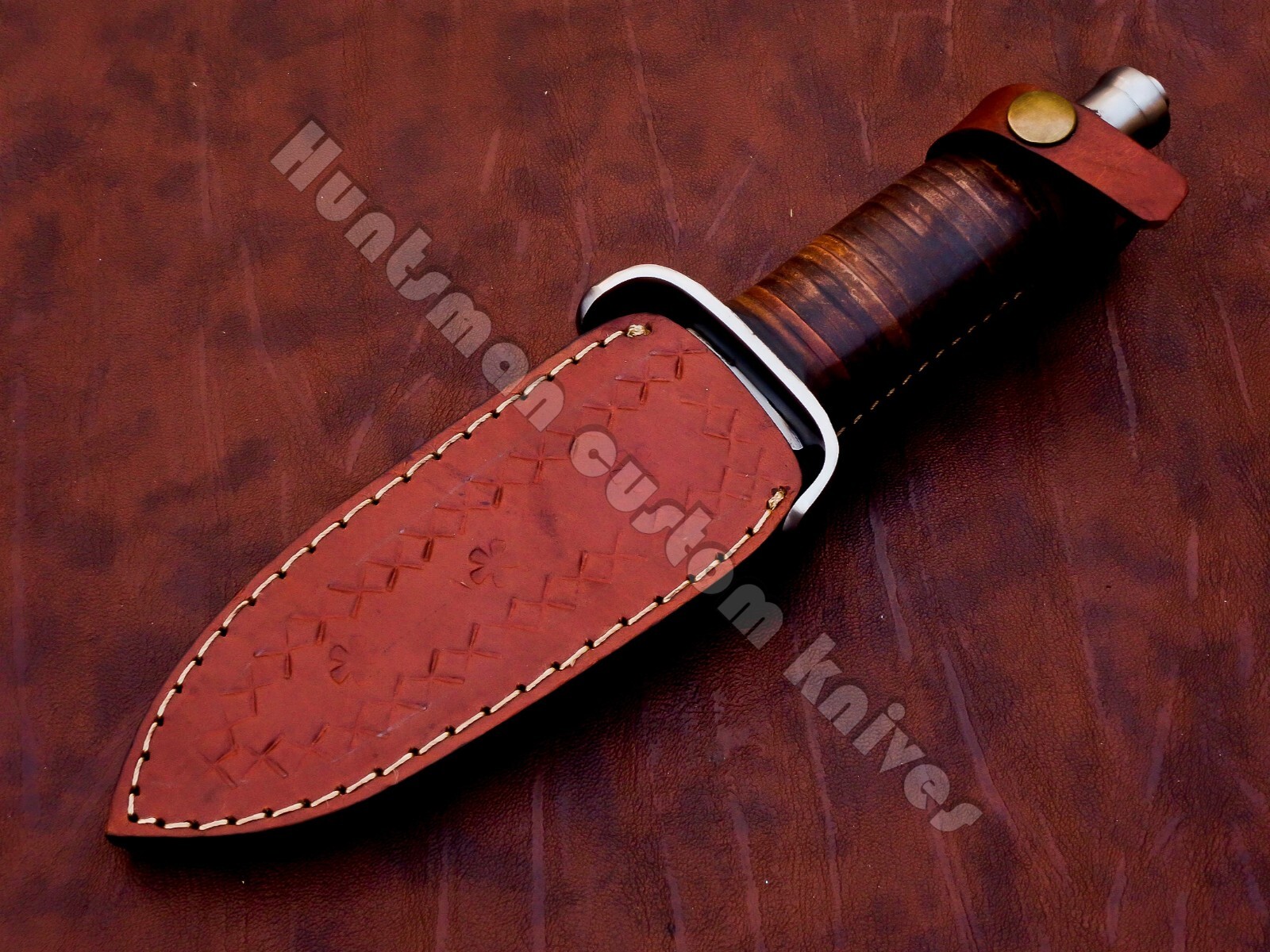 Custom Made Hand Forged Spring steel Personel Dagger with Leather stacked Handle