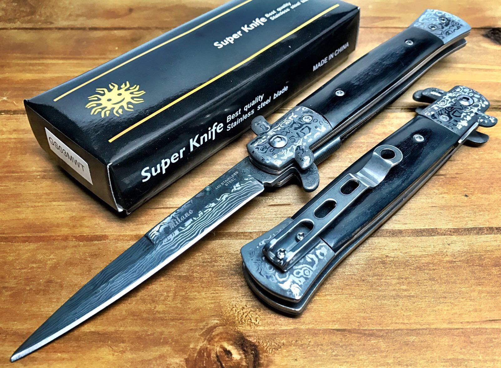 8.75″ Italian Milano Italian Damascus Assisted Open Pocket Knife Knives – LWBK