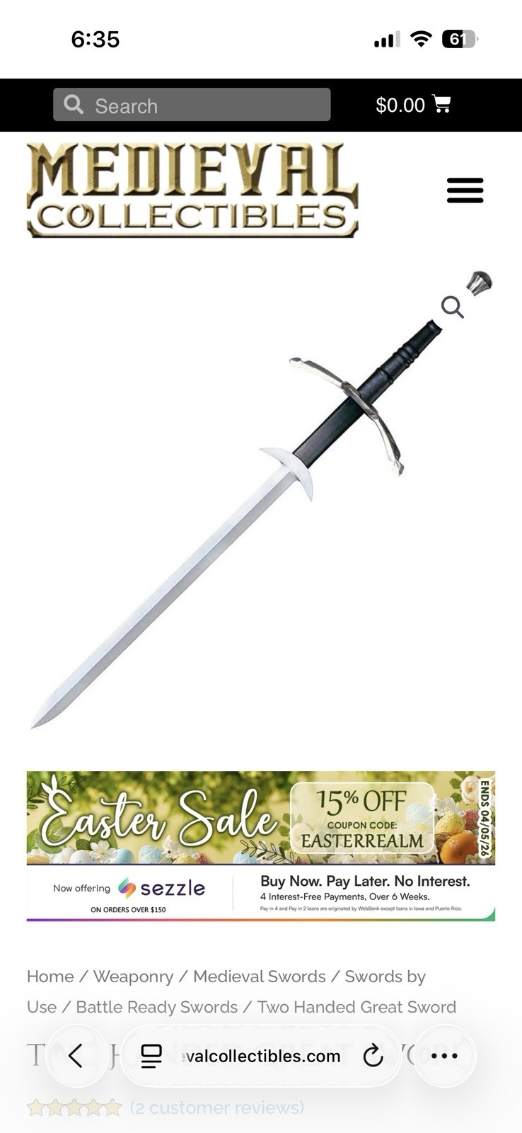 SALE! Two Handed Zweihander Great Sword By Medieval Collectables