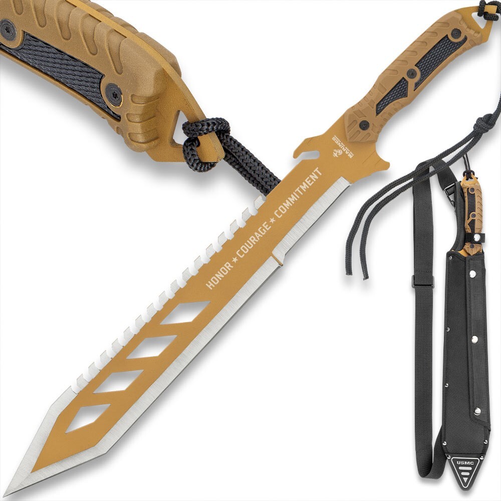 USMC Desert OPS Sawback Machete | Officially Licensed | Olive Drab | 24″ Overall