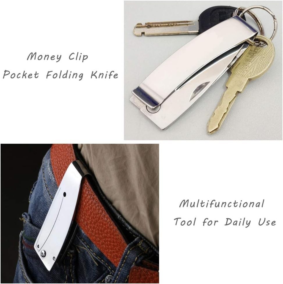 440C Stainless Steel Folding Pocket Knife EDC Wallet Clip Outdoor Camping Tool