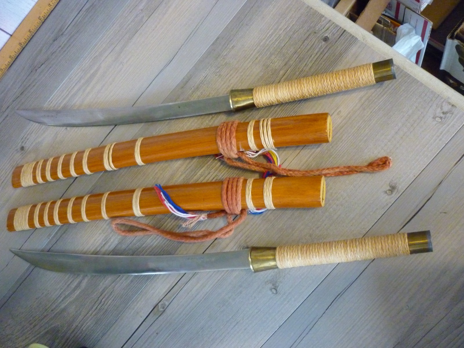 VINTAGE HANDMADE THAILAND SWORDS WITH SCABBARD PAIR DECORATIVE 25″