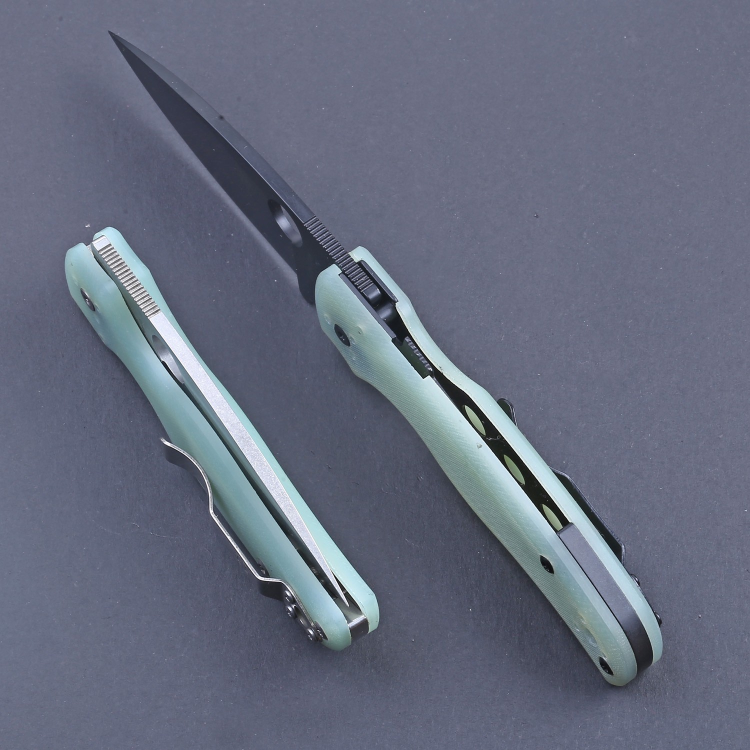 Tactical Pocket Folding Knife Clip Jade G10 Handle Silver color Plain Blade New