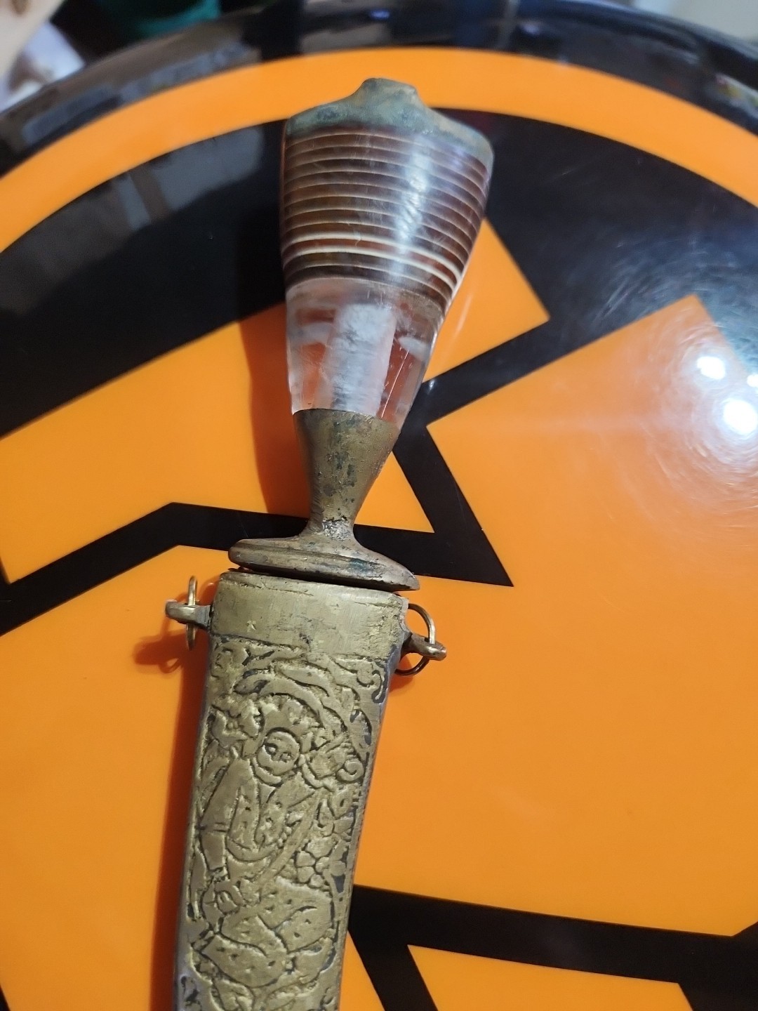 Damascene Vintage Dagger Wood And Brass Authentic