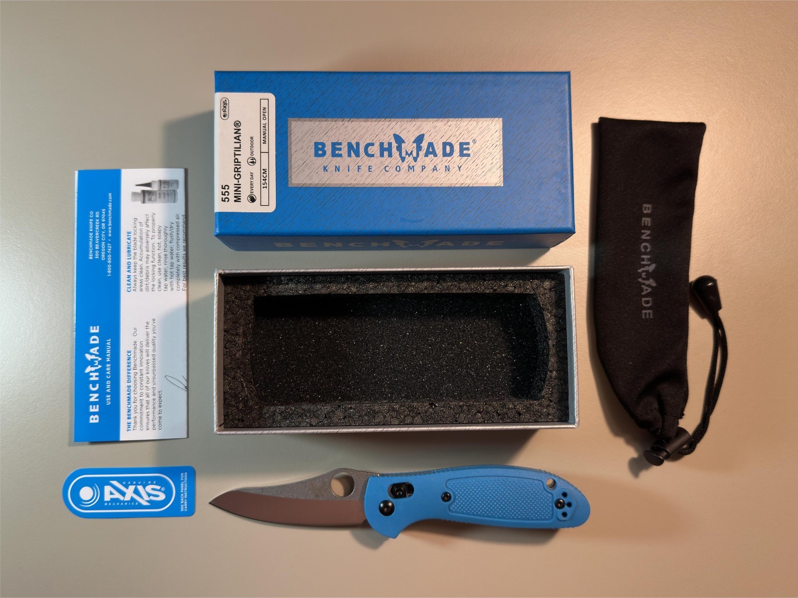 Benchmade 555 Mini Griptilian Blue Nylon Grivory Stainless Folding Knives