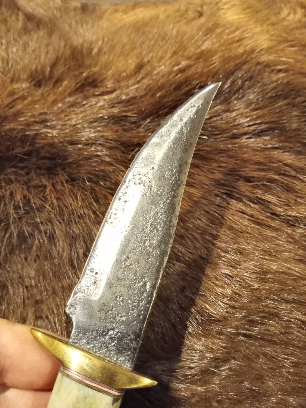 Handmade Whitetail Deer Antler Handled Knife Forged Brass Guard Hunting Bowie