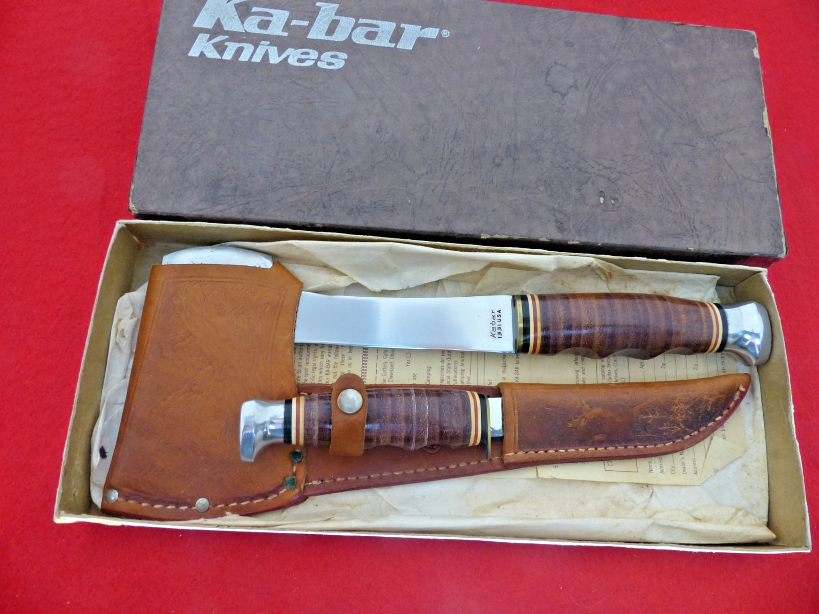 Vintage Kabar Ka-Bar leather hatchet axe ax & knife mint/box set FREE SHIPPING