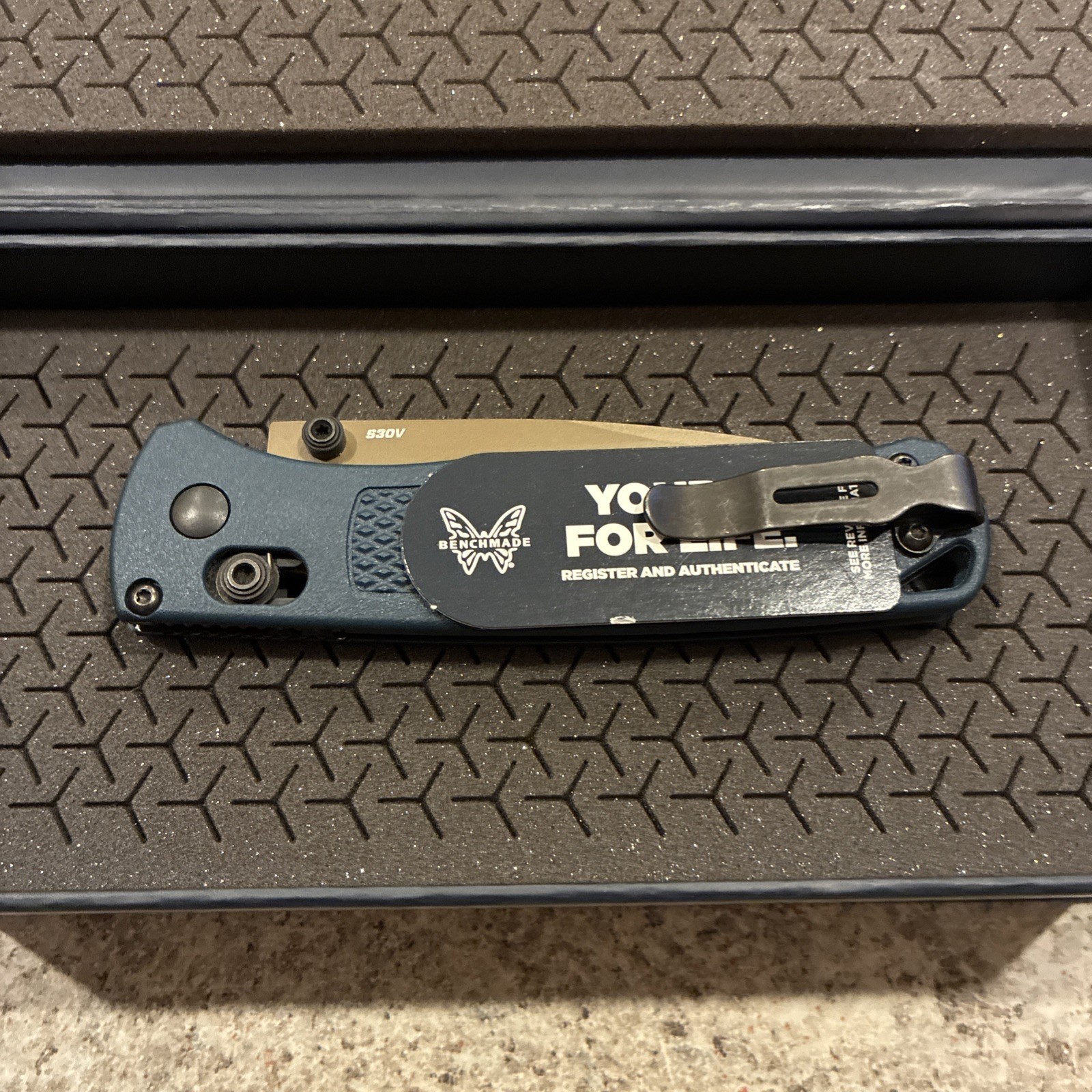 Benchmade 535FE-05 Bugout Knife Crater Blue Grivory Handle S30V Folding Knife