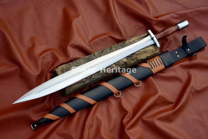 Xiphos Sword – 24 Inch Hand Forged Carbon Steel Greek Leaf Blade with Full Tang