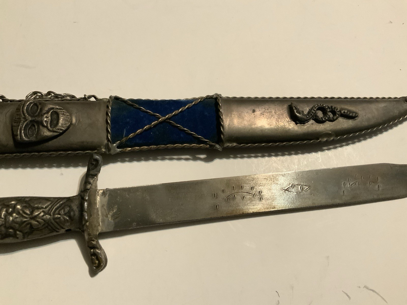 Vintage Greek Dagger Blue Marked 1821 On Blade