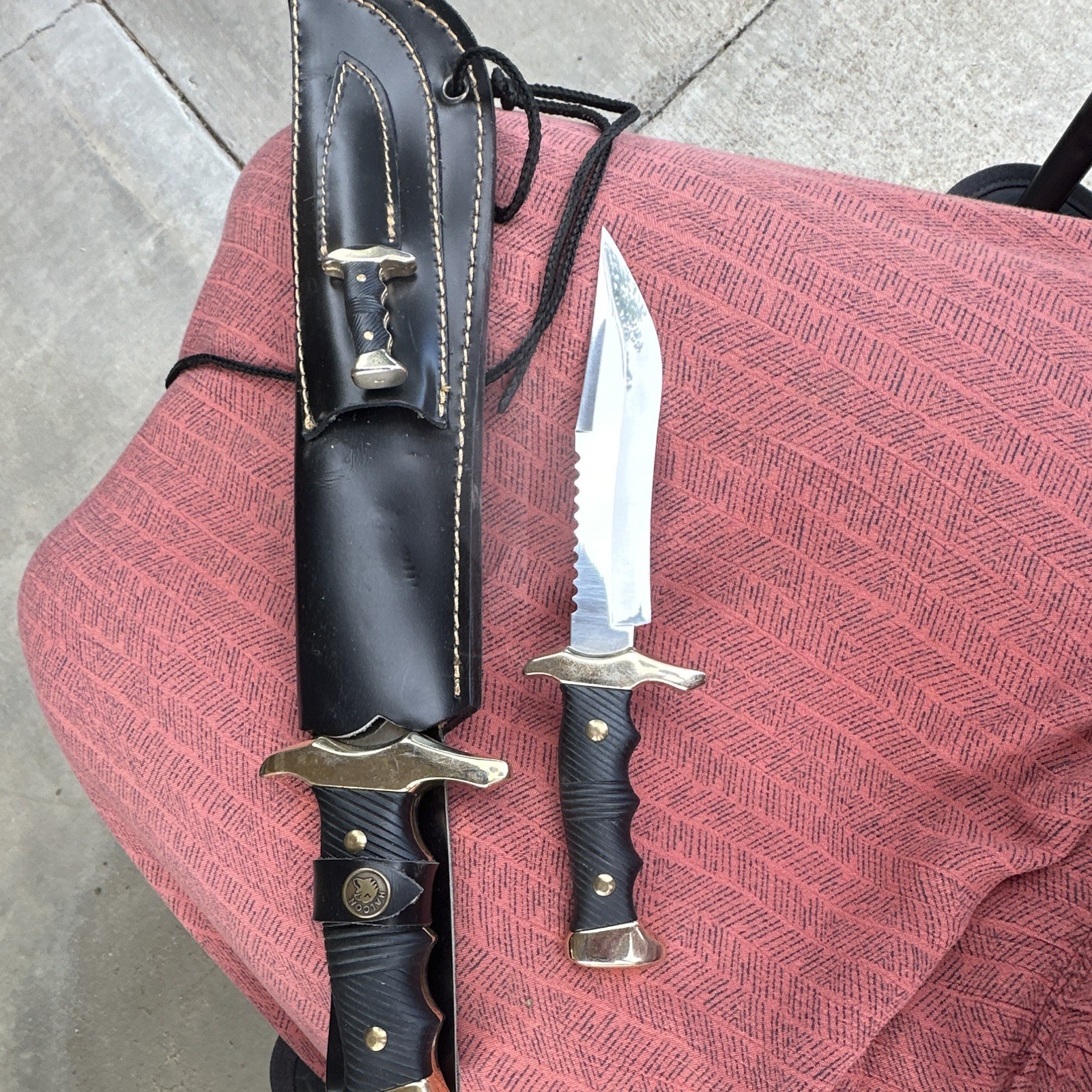Falcon Fixed Blade Dagger Hunting Knife, SS Clip Point Over 5in, Sheath