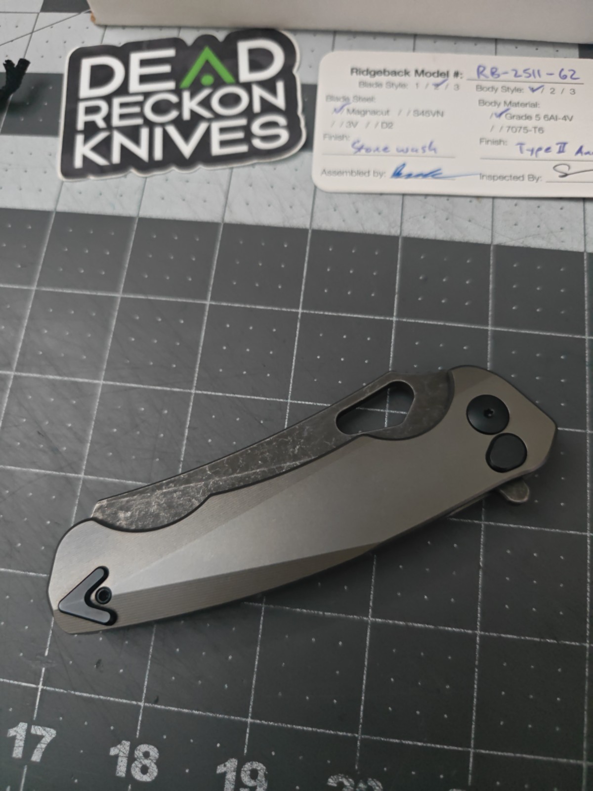 Dead Reckon Ridgeback Magnacut Titanium Integral Button Lock Knife USA Made