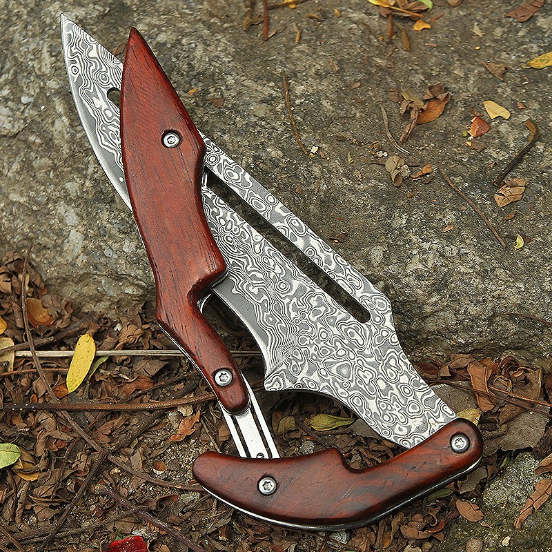 Damascus Deployable Folding Knife, Outdoor Pocket Jungle Hunting Knife