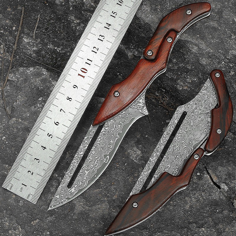 Damascus Deployable Folding Knife, Outdoor Pocket Jungle Hunting Knife