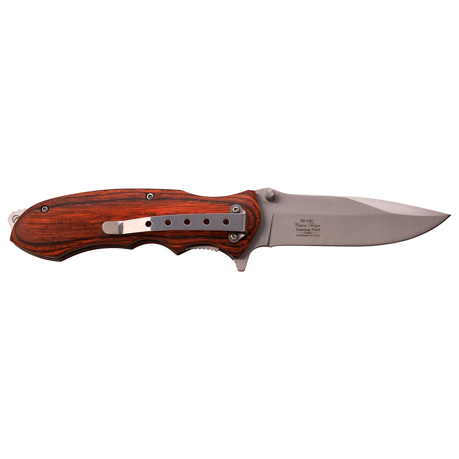 8″ Elk Ridge Spring Assisted Knife w/Wood Handle and Pocket Clip