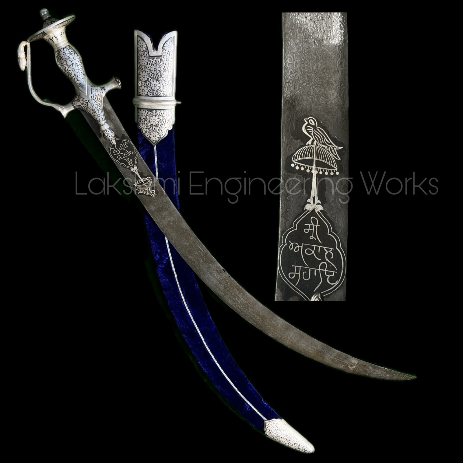 Sikh Goliya Sword Damascus Steel Blade Silver Koftgiri Velvet Scabbard I Buy Now