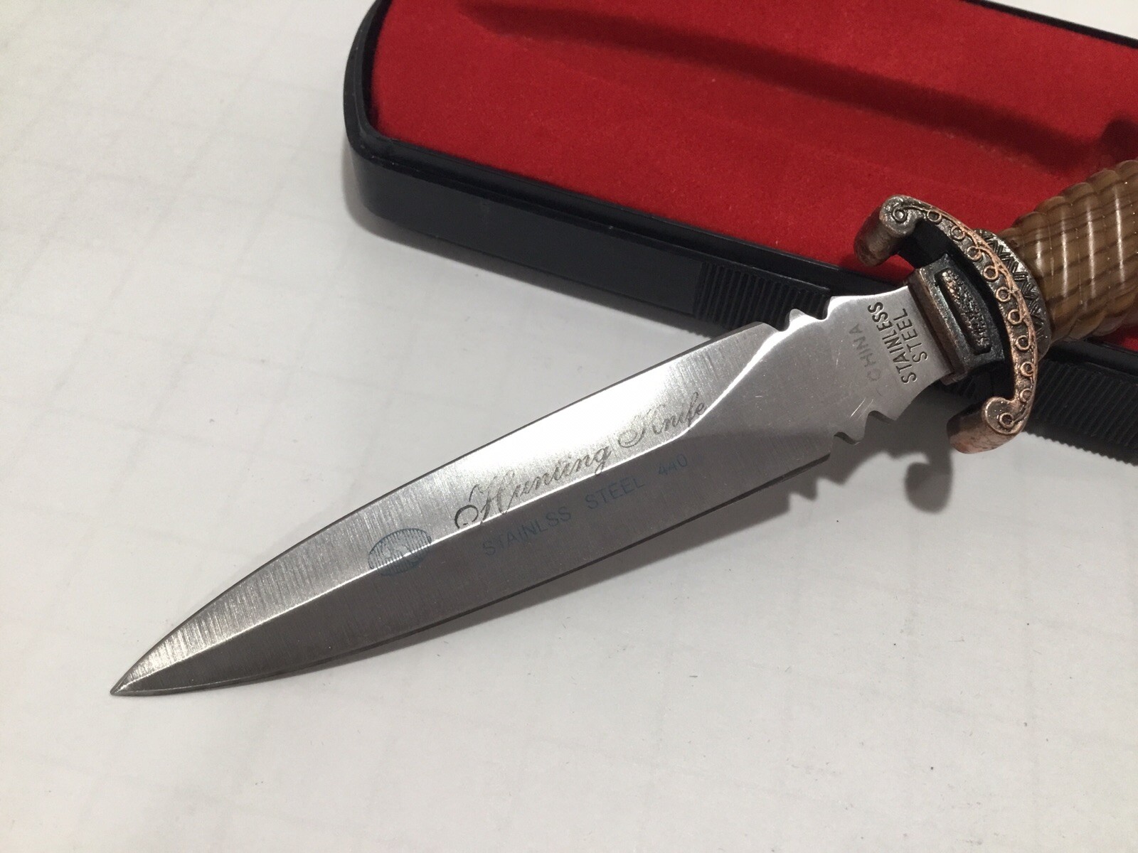 Stainless Steel Hunting Knife Letter Opener 6” Brass Colored Decorative Handle