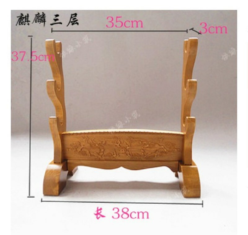 Wood Samurai Sword Katana Holder Stand Display Rack China Dragon Carved 1-3 Tier