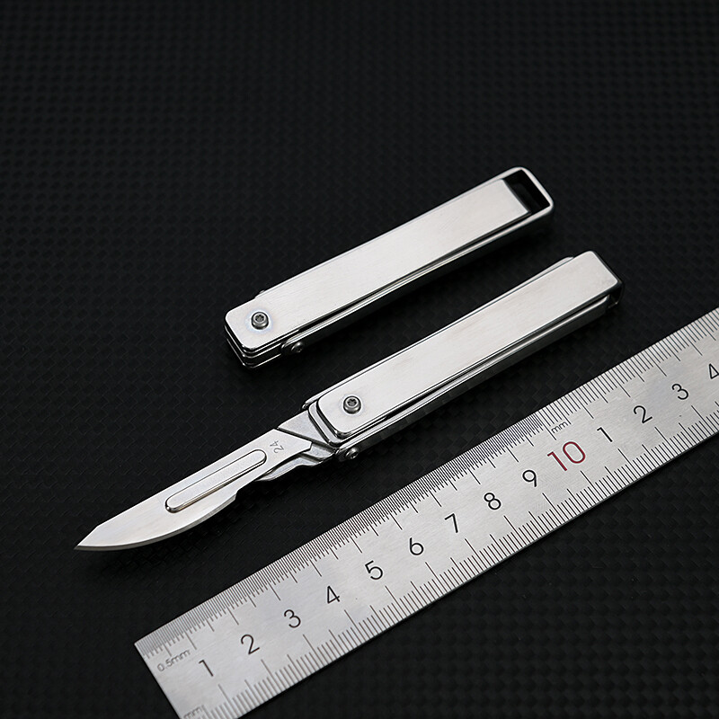Stainless Steel Folding Blade Knife Keychain Knife with 10 Replacement Blades