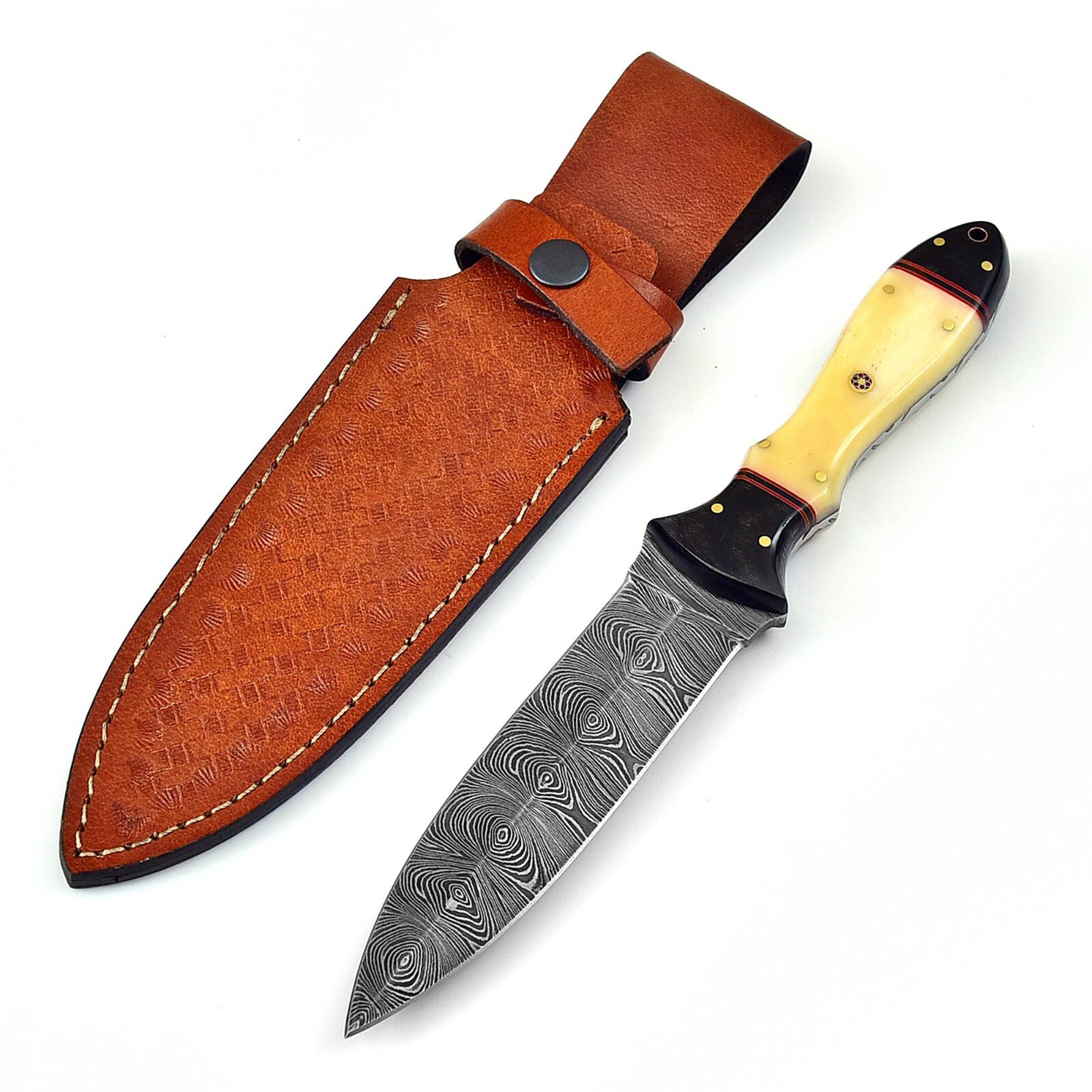 Damascus Steel Blade Double Edge Outdoor Knife for Survival, Camping, Hiking
