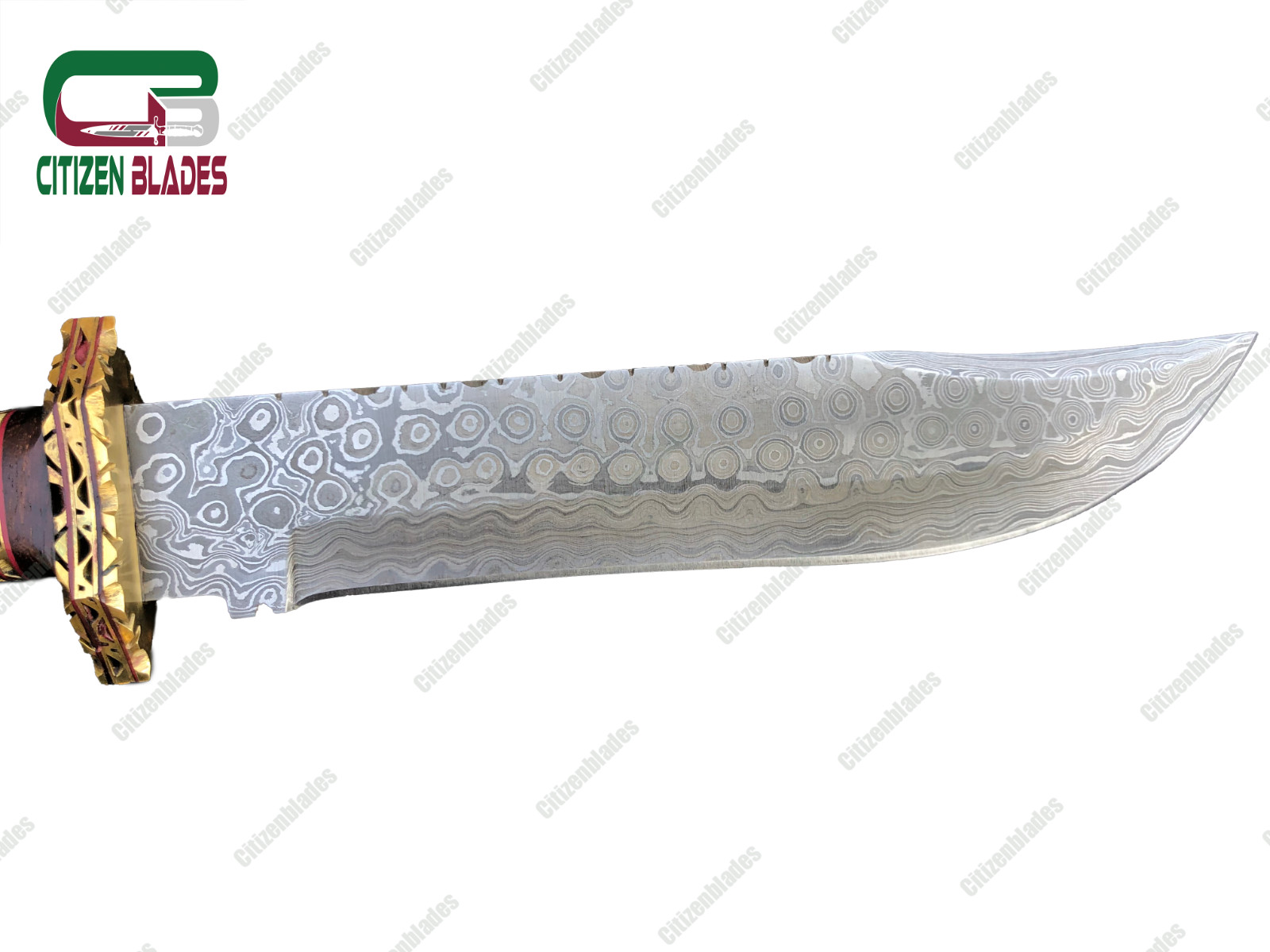 Custom Handmade Damascus steel hunting knife. wooden handle and brass spacer. US