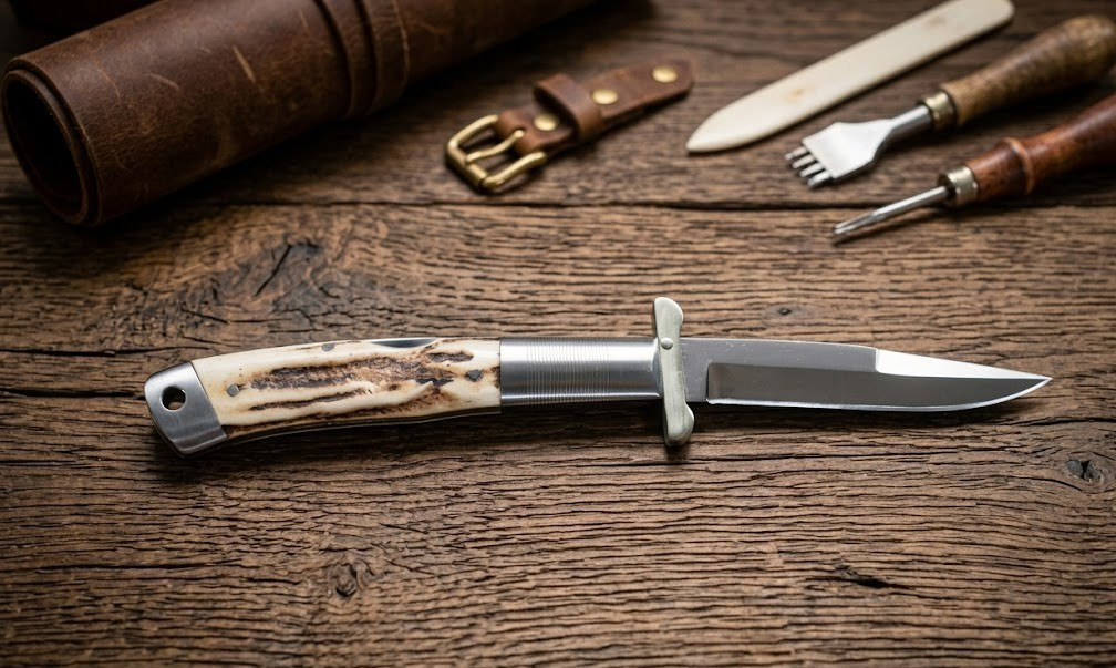 Handmade 8″ Folding Pocket Knife | Stag Antler Handle | Sharp Stainless Steel Bl