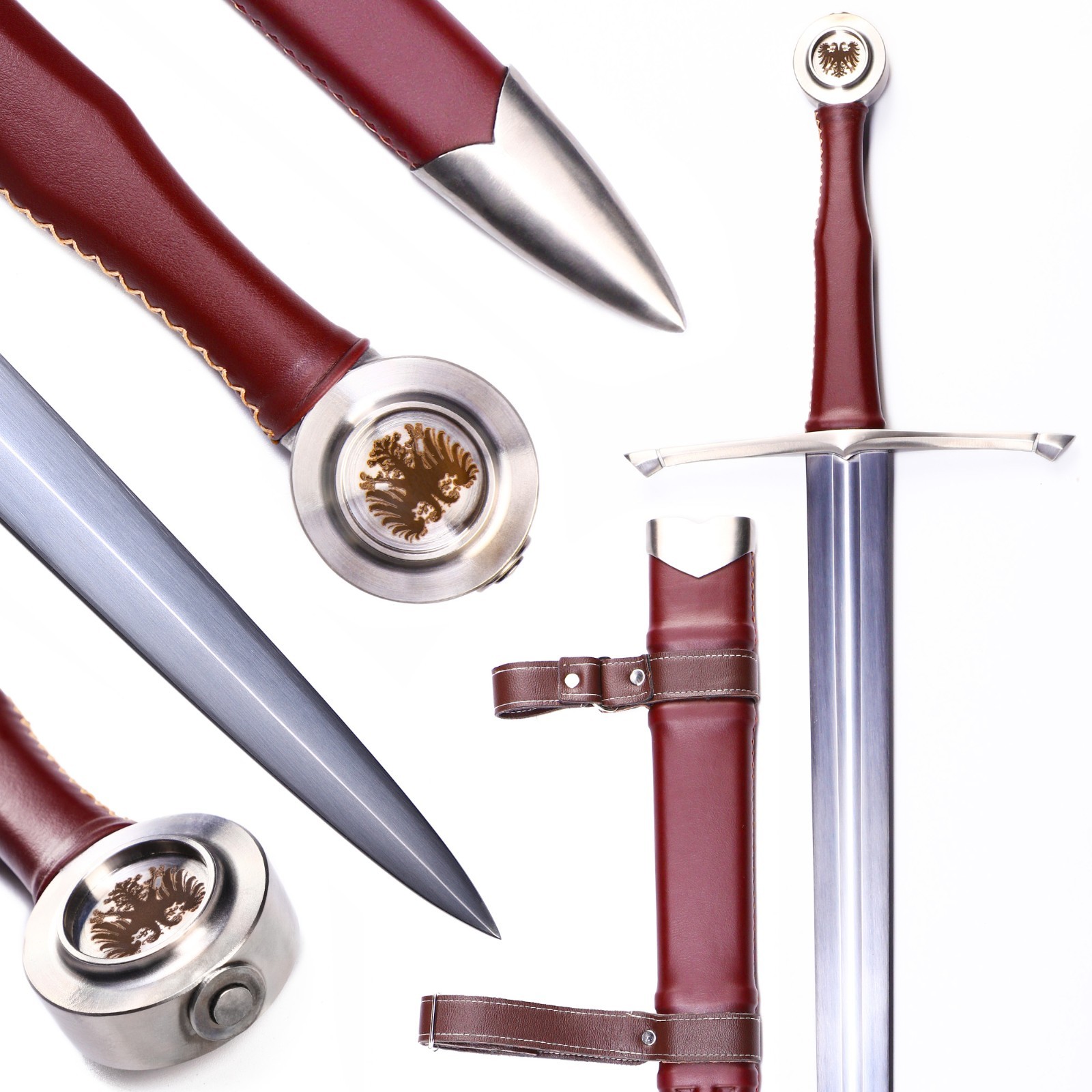 46.57 » Medieval Two Handed Sword, Wine Red Scabbard Sword