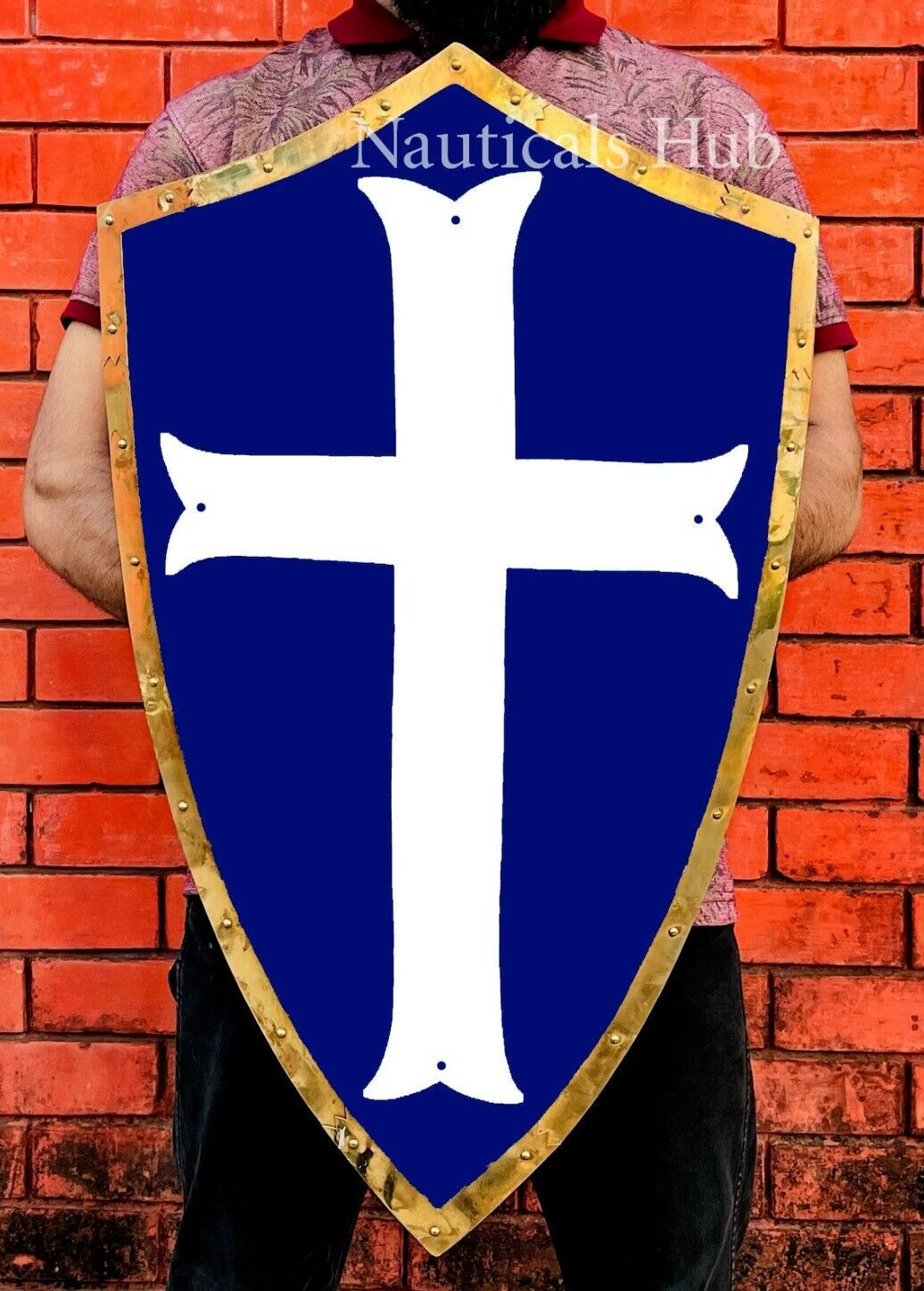 Medieval Templar Knight white Cross Battle Cosplay Reproduction armor shield