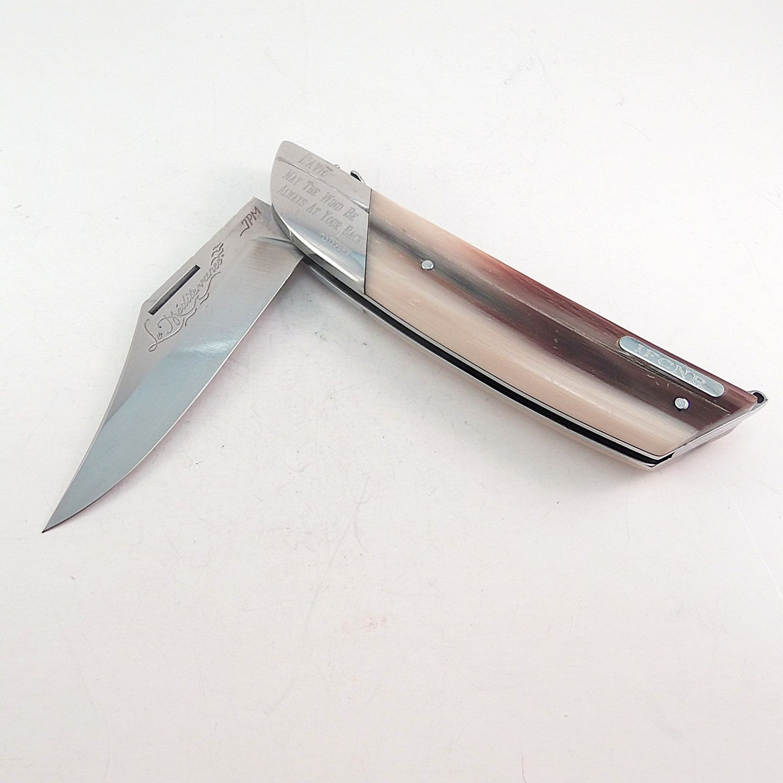 Florinox Le Mediterranee Horn Pocket Knife 12C27 Stainless Steel French Anchor