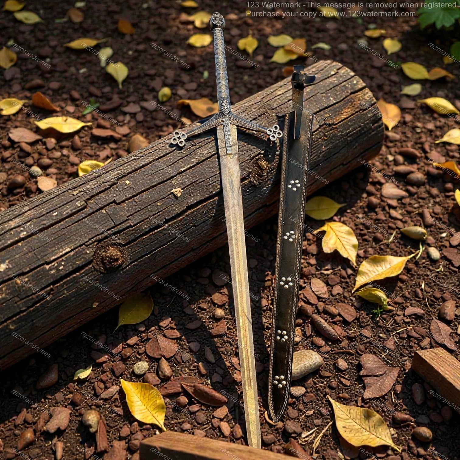 Medieval Scottish Claymore Damascus Steel Sword W Sheath Historical Display Gift