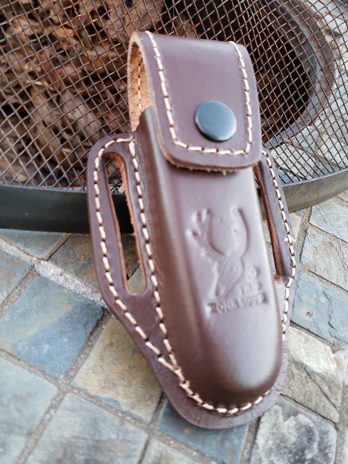 5″ Brown Slip Thru Leather Sheath Belt Knife Holder Pocket Folding Spring Knife