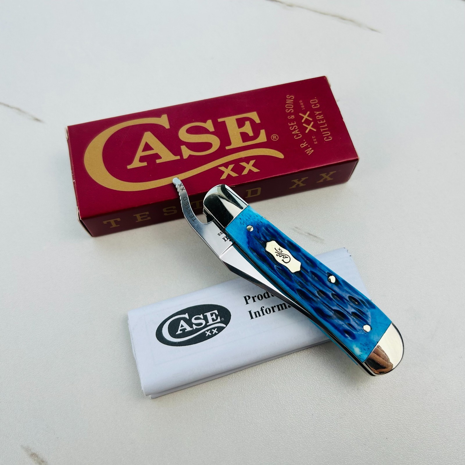 Case xx RussLock Mediterranean Blue Pocket Worn Bone Handle Single Blade 51859