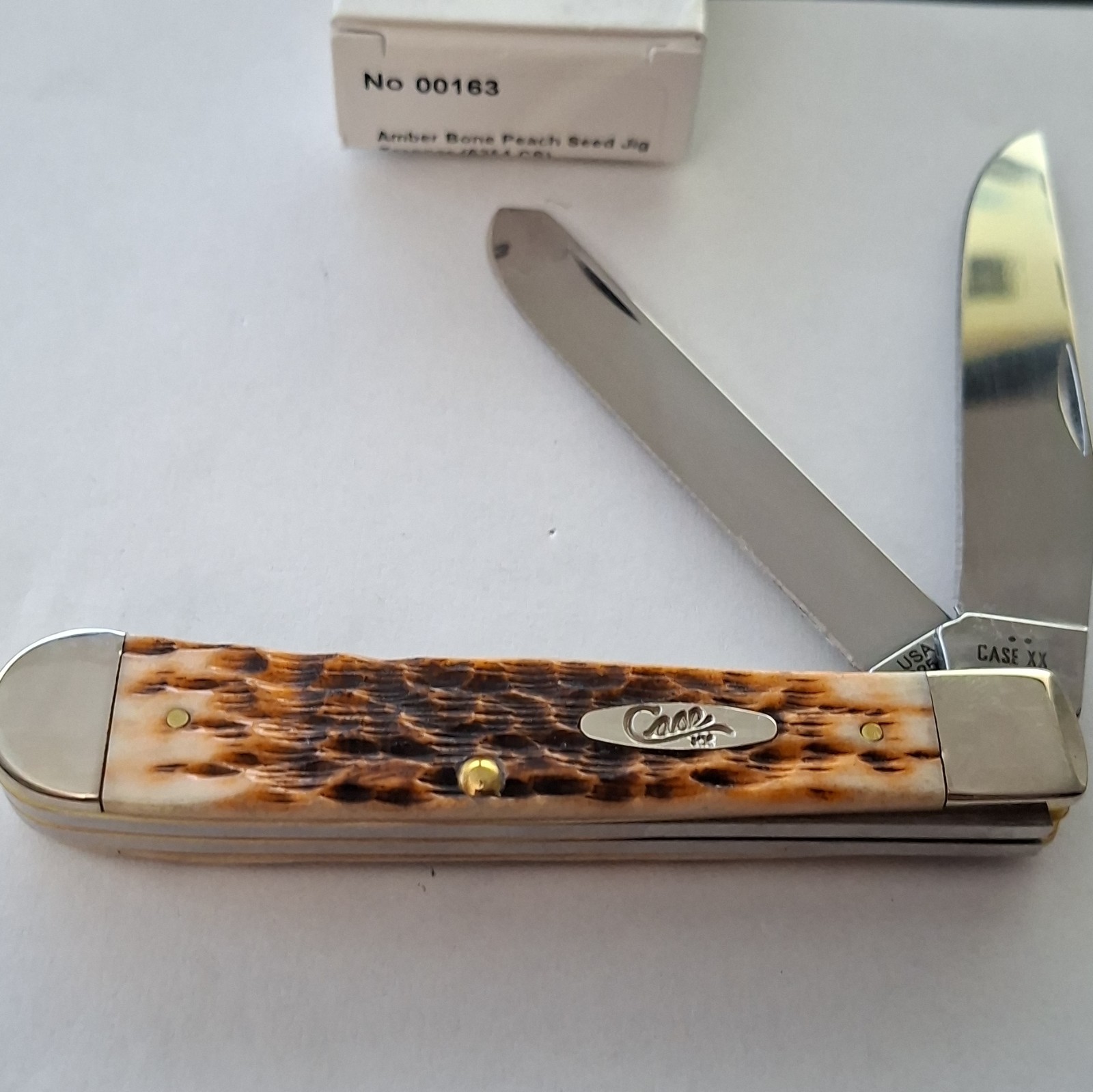 Case XX Amber Bone Peach Seed Jig 2-Blade SS Clip Point Slipjoint Under 2.75in