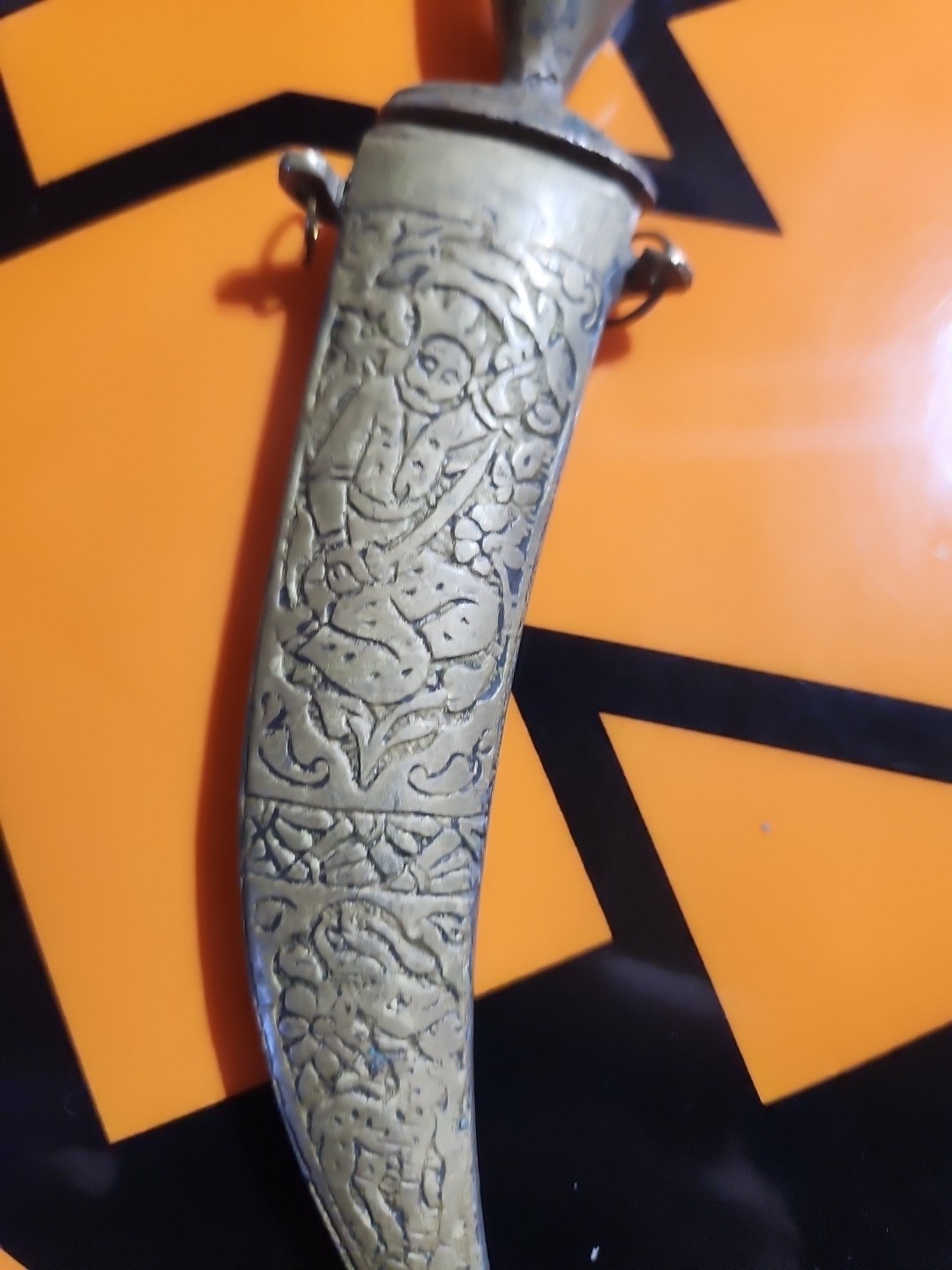Damascene Vintage Dagger Wood And Brass Authentic
