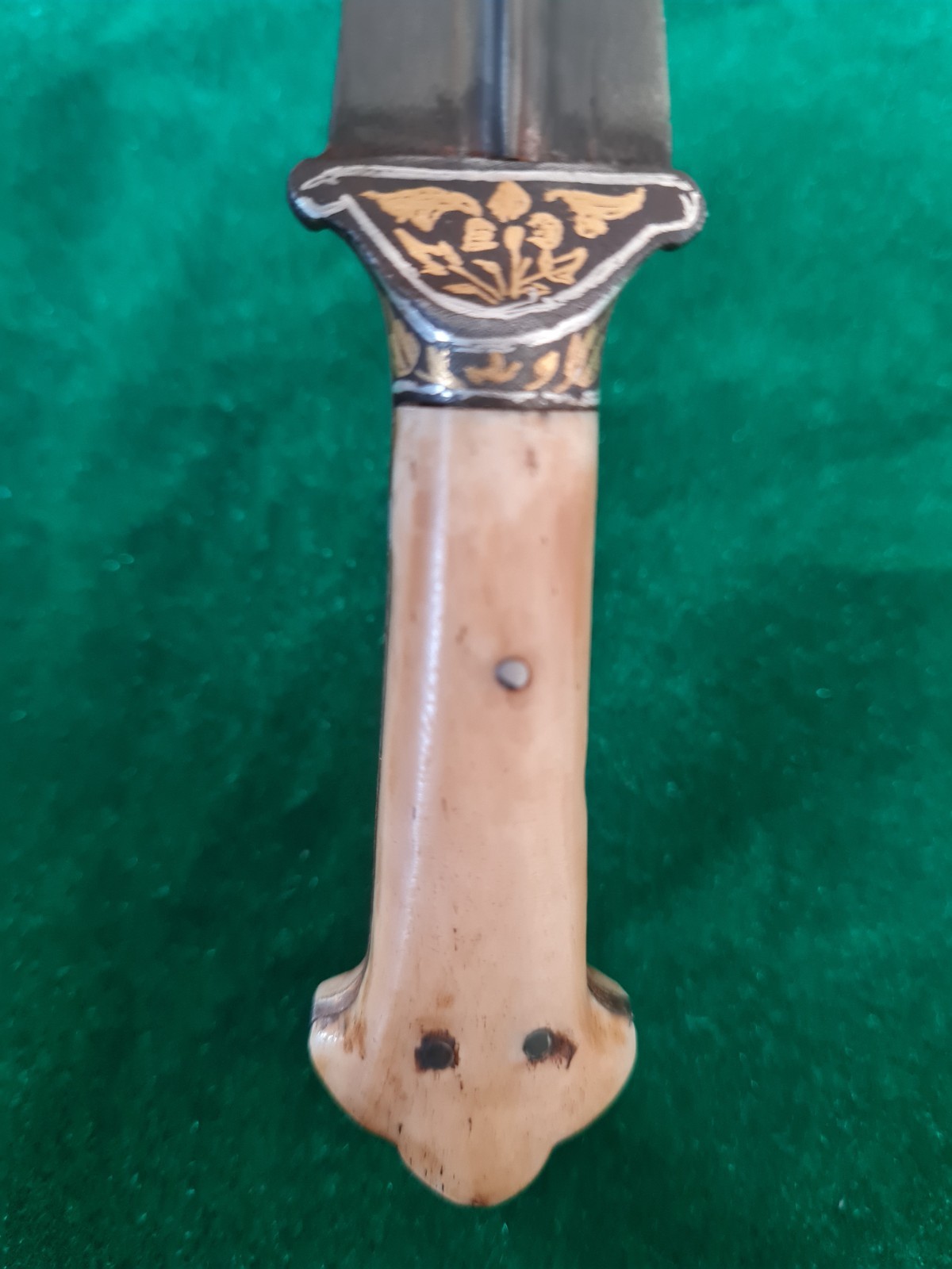 Rare Mughal Sikh tiger tooth wootz Gold damascened Khanda kard KNIFE khanjar