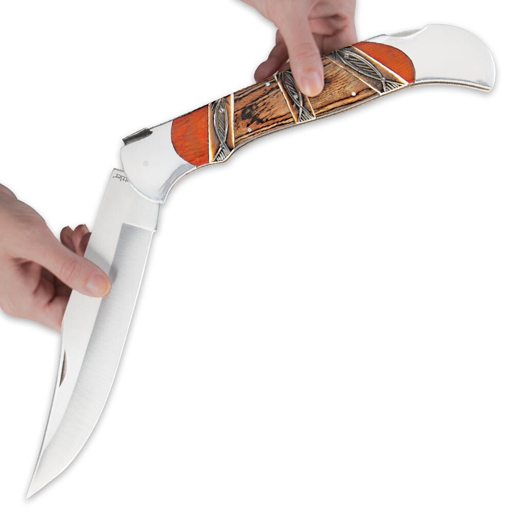 18″ GIANT FOLDING POCKET KNIFE Wood Camping Hunting Lockback Skinner Bowie Bone