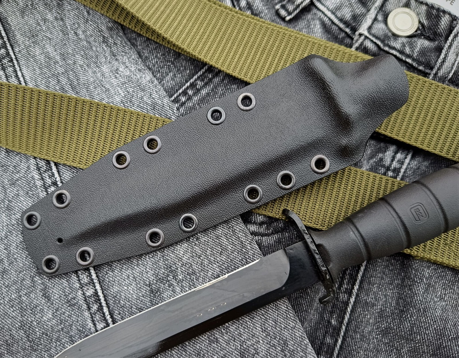 Custom black kydex sheath for a knife Glock 78/81 Scabbard with attachment.