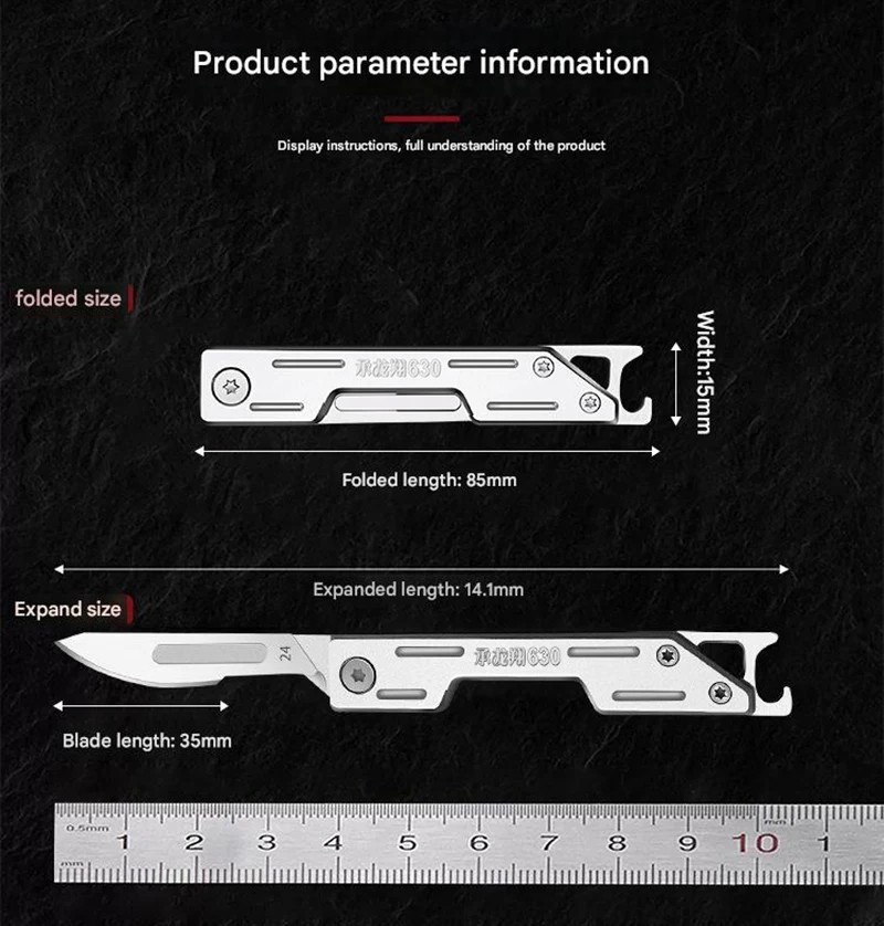 Mini EDC Folding Knife with 10 Blades Stainless Steel Pocket Knife Bottle Opener